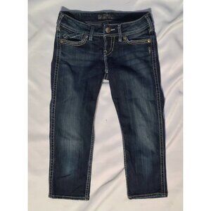 Silver Jeans Womens Capri McKenzie Dark Wash Blue Flap Pockets Low Rise Size 26